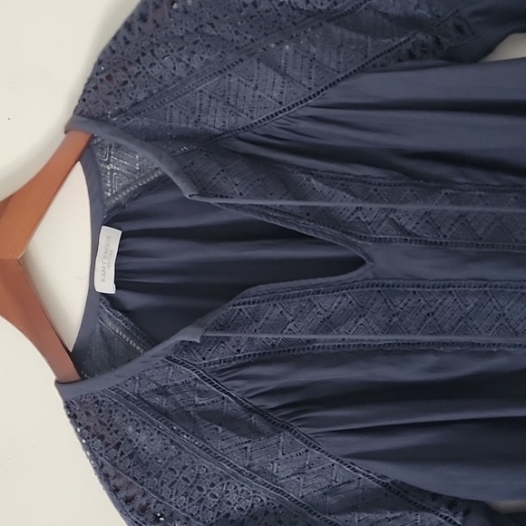 Ramy Brooke Navy blue Long Sleeve Laced Winnie Blouse Size Medium - Picture 4 of 12